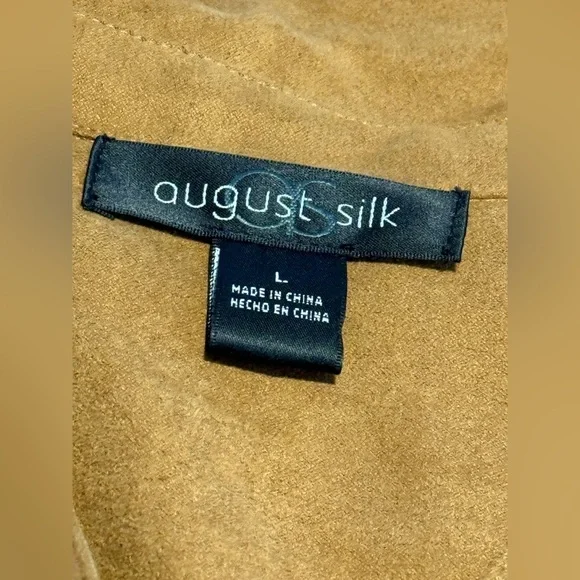 August Silk Women’s L Blouse Faux Suede Brown Cream Western Neutral Career EUC - Picture 5 of 16